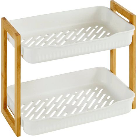 5five Scaffale da doccia moderno bianco in bambù 27x20,5x35 cm (1/2)