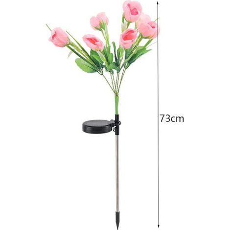 Lampe de jardin solaire violette - 7 têtes de fleurs en forme de larme, éclairage extérieur LED avec piquet et fleur artificielle rose (1/5)