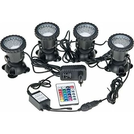 Focos RGB multicolor para acuario, impermeables y con control remoto, para jardín, estanque, pecera, piscina, enchufe británico (paquete de 4) (1/4)