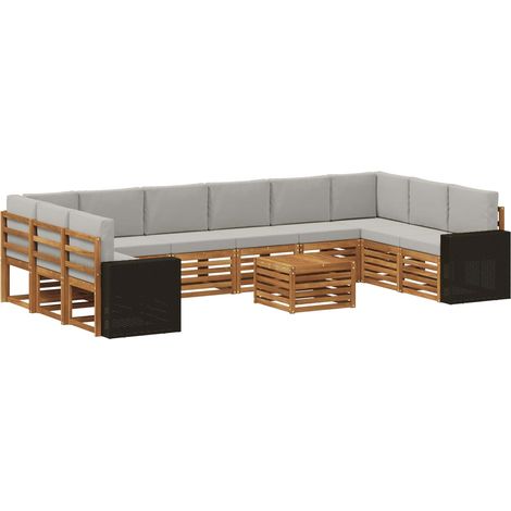 Set di divani da esterno 11 pz Naturale e Grigio Chiaro vidaXL (1/5)
