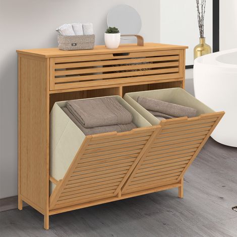 BEA bambú mueble de baño 2 cestas extraíbles 1 cajón tejido crudo (1/5)