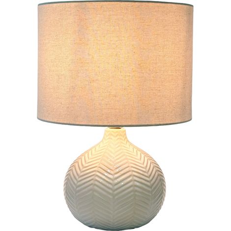 Lampe de table Relaxdays, chevrons, pied céramique, abat-jour tissu, E27, 42x30cm, chevet avec câble, blanche