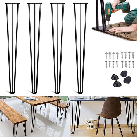 Lot de 4 pieds en épingle à cheveux 34''/ 86 cm, pieds de table robustes avec pieds et vis de protection de sol, pieds de meubles pour bureau standard, table à manger, coiffeuse, table d'ordinateur, 3 (1/5)