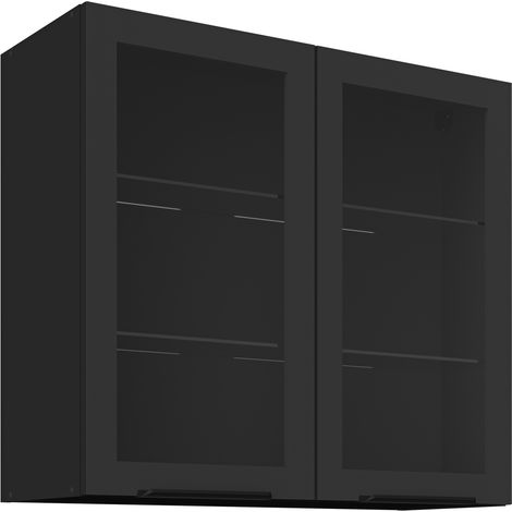 Küchen Glashängeschrank 80 cm SIENA Schwarz Küche Küchenzeile Küchenblock (1/5)