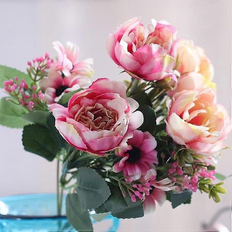 Bouquet de mariée en soie avec pivoines artificielles de 30 cm et gypsophile, fleurs de marguerite, décoration pour mariage et maisonrose (1/5)