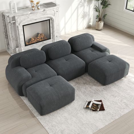 Modulares U-Sofa 298×178×70 cm aus grauem Cord, montagefrei – MEUBLIV (1/5)