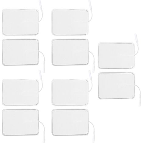 10 Coussinets d'électrodes réutilisables 7x10cm, patchs adhésifs en hydrogel pour appareil TENS, remplacement compatible avec connecteur 2,0mm, électrothérapie, lot de 10. (1/5)