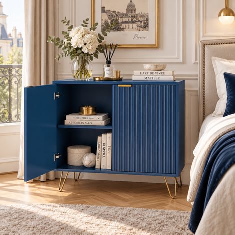 Buffet de rangement 80 x 40 x 78 cm, Commode à 2 portes, Meuble bas, Buffet pour Salon, Chambre, Salle à Manger, Couleur bleu (1/5)