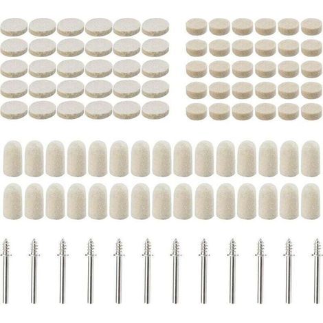 102 tampons de polissage en feutre de laine, Roue de polissage abrasif Pour accessoires - Outils rotatifs - Dimensions assorties 10/13/25 mm de diamètre.. (1/4)