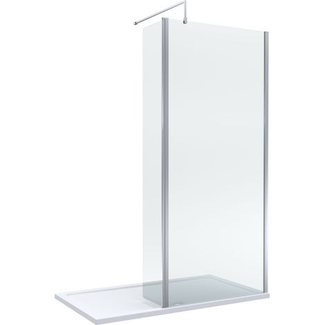 8mm Glass Walk In Wetroom Screen and Hinged Return Screen with Chrome Profile and Shower Tray - 1400 x 900mm (1/2)