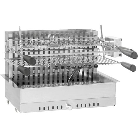 Forge Adour – Gril encastrable et à poser avec tournebroche électrique – Pour 8 personnes – Cendrier coulissant – Inox – Dimensions 710 x 460 x 450 mm