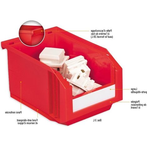 Bac à bec plastique haute résistance rouge 400 x 400 x 240mm - COLIS 10 BACS (1/5)
