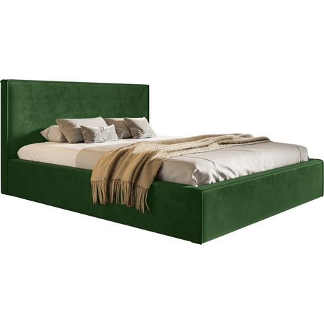 Lit coffre 180x200 Kyoto avec Rangement - Lit Rembourré avec tissu velvet, Sommier à Lattes - Vert (Amor Velvet 4311) (1/5)