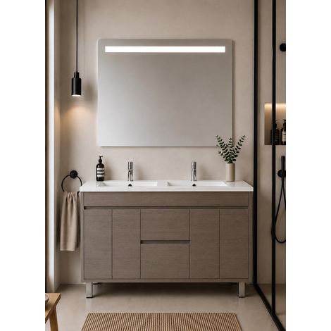 Mueble de baño con lavabo ORIGENBATH ISQUIA sin espejo 120x45 cm 2 senos roble smoky