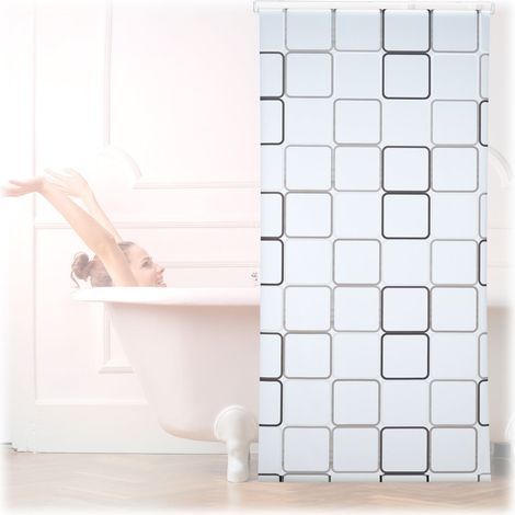 Persiana enrollable para ducha, repelente al agua, diseño de azulejos retro