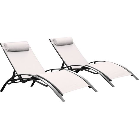 Keter – Bains de soleil réglables en aluminium blanc – Lot de 2 – Dimensions 165 x 64 x 56 cm – 35700960