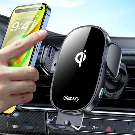 15W Qi Car Induction Charger, Wireless Car Charger Fast Air Outlet Door, Auto Clamp Phone Induction Car Mount for Phone/Tab/Pad/Smartphones (1/5)