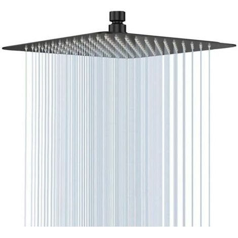 Lntyq Pommeau de Douche Noir, Tête de Douche Pluie 20 cm Pomme de Douche Carré en Acier Inoxydable Pomme de Douche Anti Calcaire (1/5)