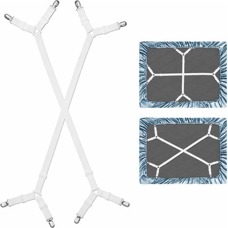 2 Pièces Attache Drap Housse avec Clips Métal, Tendeur Drap Housse Réglable 70-277cm, Élastique Drap Housse Triangle pour Lit, Maintien Drap Housse Coin avec Pince, Sangle Matelas pour Tous Matelas (1/5)