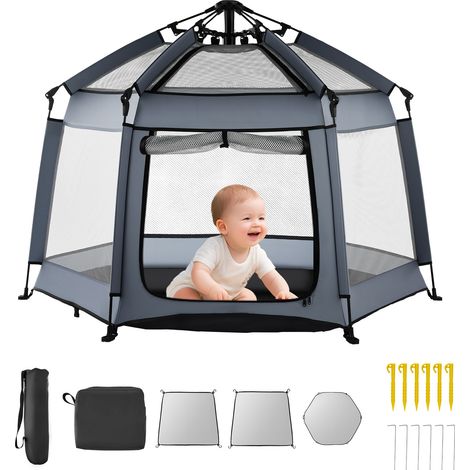 VEVOR Box per Bambini Neonati 150x150 cm, Box per Bambini Pieghevole Portatile, con Tettuccio Parasole UPF 50+, Borsa da Viaggio, Rete Traspirante, Area Giochi per Interni, Esterni, Parco, Spiaggia (1/5)