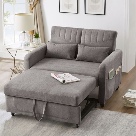Sofá 2 plazas convertible con respaldo reclinable en 3 posiciones, tejido efecto algodón y lino, ideal para salón, dormitorio o pisos pequeños  CHICFURN (1/5)