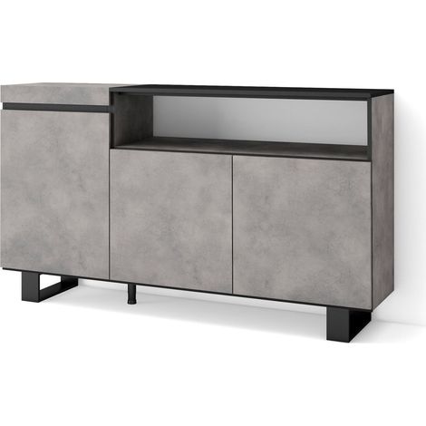 Skraut Home - Credenza, Mobile, Cucina, Madia, mobile ingresso, 150x87x35cm, 3 Porte, Design industriale, Stile moderno, Grigio Cemento (1/5)