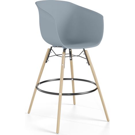 Bar Stool - Scandinavian Design - Natural Wood Legs - Melania Light grey (1/5)
