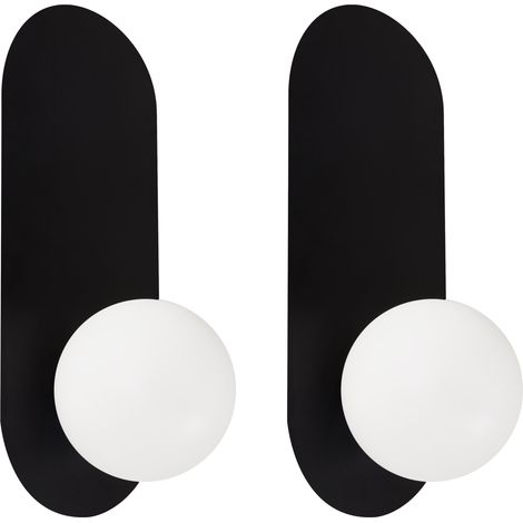 Conjunto de 2 lámparas de pared ovaladas con pantallas esféricas de vidrio opalino negro Leisi