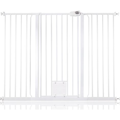 Bettacare Barrière Pour Chien Avec Trappe Verrouillable, 139,8cm - 147,4cm, Hauteur 104cm, Couleur Blanc