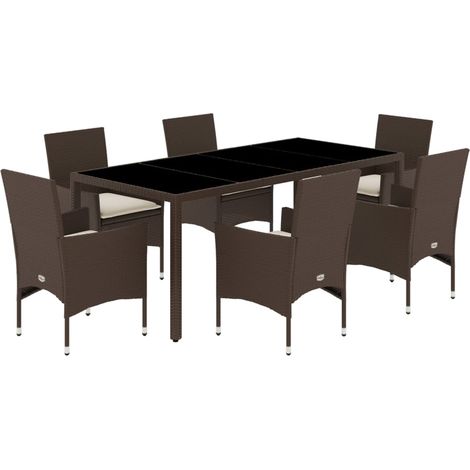 Maison Exclusive - Set Pranzo da Giardino 7pz con Cuscini Marrone Polyrattan Vetro