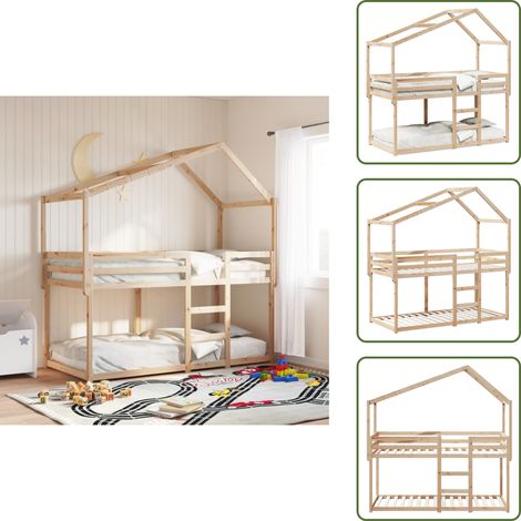 Etagenbett ohne Matratze 90x200 cm Massivholz Kiefer - Kinderhochbett - Holzbett - Kiefernholzbett - Jugendbett - Einzelbett