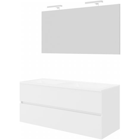 Mueble de baño suspendido de 120 cm en madera blanca brillo con lavabo y espejo - Empoli - Con espejo y lámpara LED (1/4)