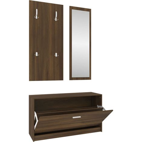 3-in-1 Shoe Cabinet Set Brown Oak Engineered Wood vidaXL