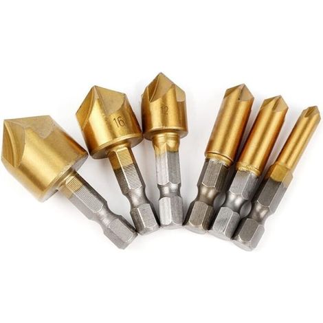 Kit de scie à Trou Hex Shank 5 Bord Chanfrein Countersink Bit Bit Bit de chanfrein Outils de Travail du Bois(6mm-19mm) (1/5)