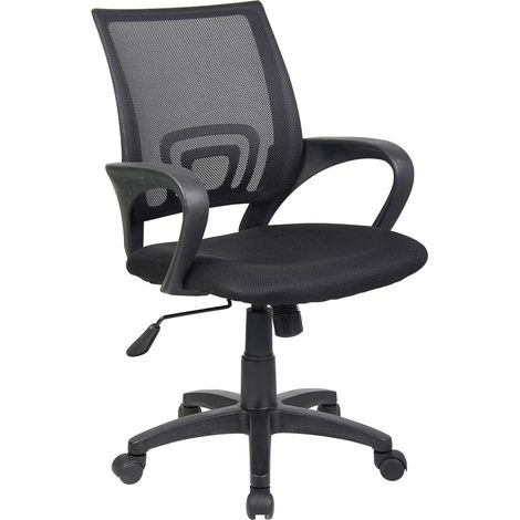 Dmora - Bürostuhl Dgell, Mesh-Arbeitsstuhl mit Armlehnen, Ergonomischer Bürositz, 59x54h90/100 cm, Schwarz