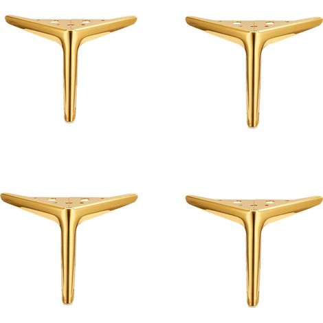 Un ensemble de 4 pieds de meubles : pieds de canapé inclinés, pieds de table, pieds d'armoire et pieds de table de chevet en métal, adaptés aux tables basses, armoires et canapés, de couleur dorée. (1/3)