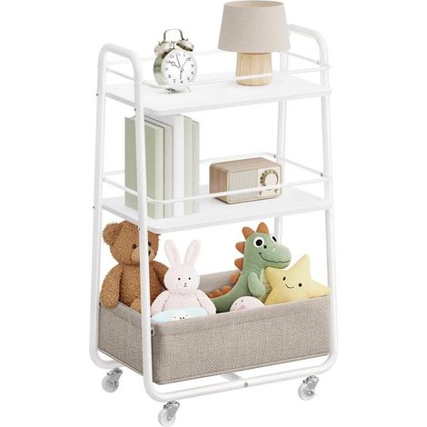 Chariot de rangement à roulettes 43 x 30 x 81 cm 3 niveaux pratique design moderne en aggloméré beige (1/2)