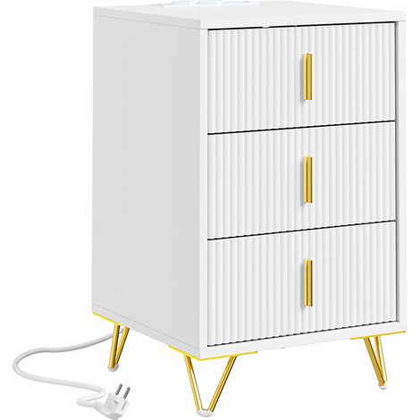 SoBuy Bedside Table with 3 Drawers White 40x40x64cm Modern FBT115-L-E-W (1/5)