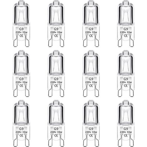 Lot de 12 Ampoule Halogène Capsule G9 33W 230V, Intensité Variable, 460LM, Blanc Chaud 2700K, G9 Bi-Pin Base Halogène Lampe, pour Four, Lustres, Lampes de Paysage, Éclairage d'armoire (1/5)