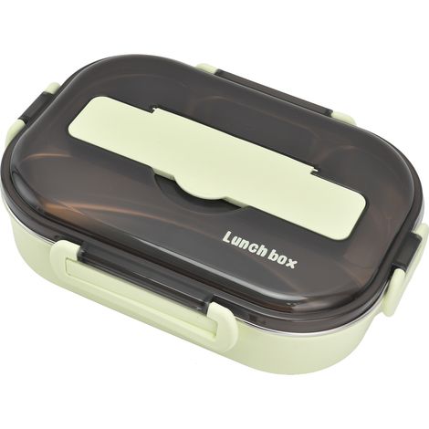 Boîte à lunch isotherme verte avec plateau amovible et fonction maintien au chaud, en plastique de qualité alimentaire, légère et portable.