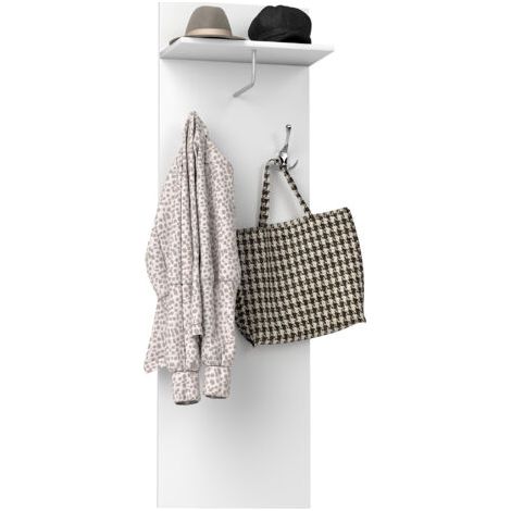Porte-manteau mural meuble d'entrée avec étagère, 2 crochets et barre en aluminium, pour entrée, couloir, chambre (1/5)