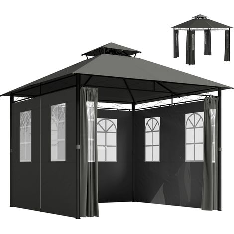Pérgola, con techo, 300 x 300 x 288 cm, gris oscuro (1/5)