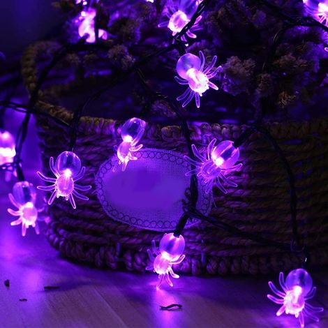 Guirlande Lumineuse Araignée - 20 LED Violettes - 300 cm - Alimentation Piles AA - Pour Décoration Intérieure Extérieure Halloween Fête Jardin (1/5)