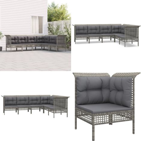 Salon de jardin 6 pcs avec coussins Gris Résine tressée - Salon De Jardin - Mobilier De Jardin - Set De Salon - Meubles De Jardin - Résine Tressée - Home & Living