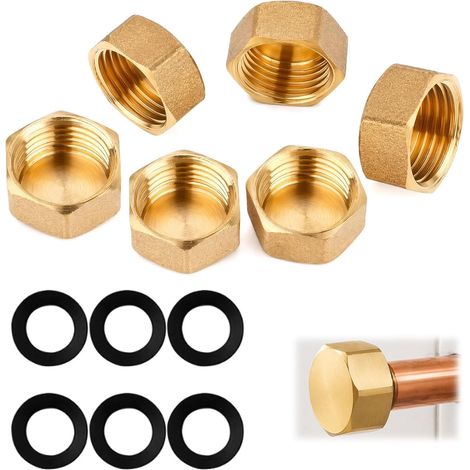Bouchon Laiton G1/2" 6pcs, Bouchon Plomberie Femelle, Obturateur Tuyau (1/5)
