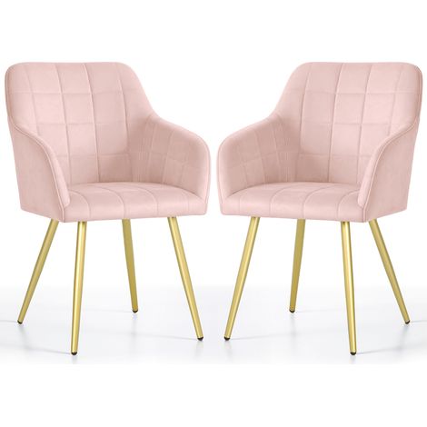 Set di 2 Sedie imbottite con cuciture quadrate LUXANO Rosa Cipria gambe oro (1/5)