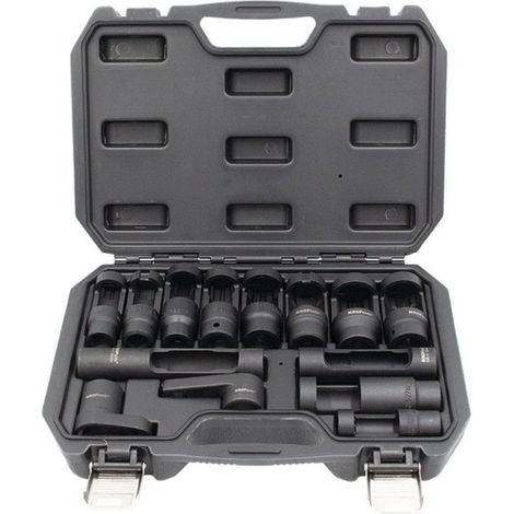 Jeu de 14 douilles à choc pour sondes lambda – Formats 6 pans et 12 pans – Clés pour installation et retrait injecteurs diesel – Kroftools