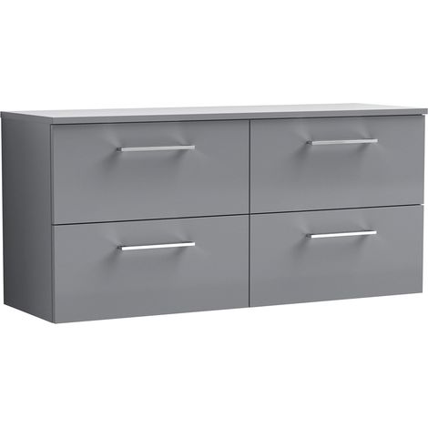 Nuie Arno Satin Grey 1200mm Wall Hung 4 Drawer Vanity Unit with Worktop - ARN2224W2 (1/2)