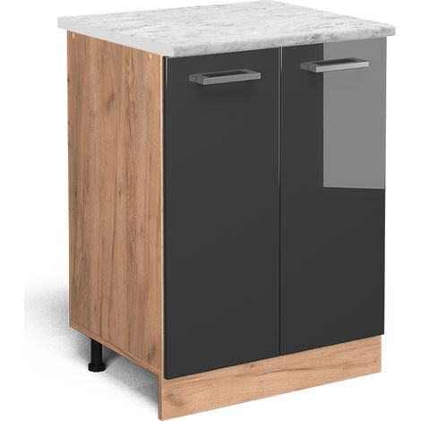 Mobiletto base cucina R-Line, Antracite lucido, 60 cm PL Marmo, Vicco
