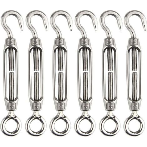 6 Pcs Tendeur De Fil Tendeur M4 En Acier Inoxydable Réglable Crochet De Ridoir Et Oeil Ensemble Heavy Duty (1/5)